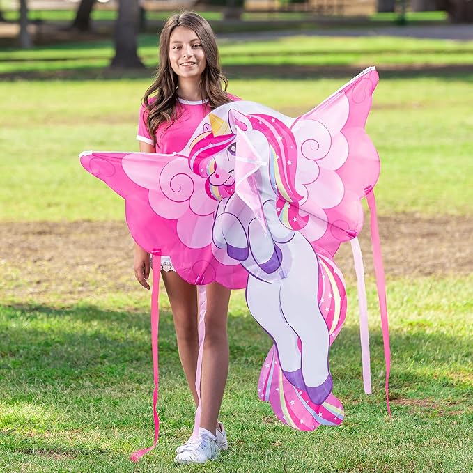 JOYIN 43.3'' Giant Unicorn Kite Easy to Fly for Kids and Adults with 262.5 ft String, Large Beach