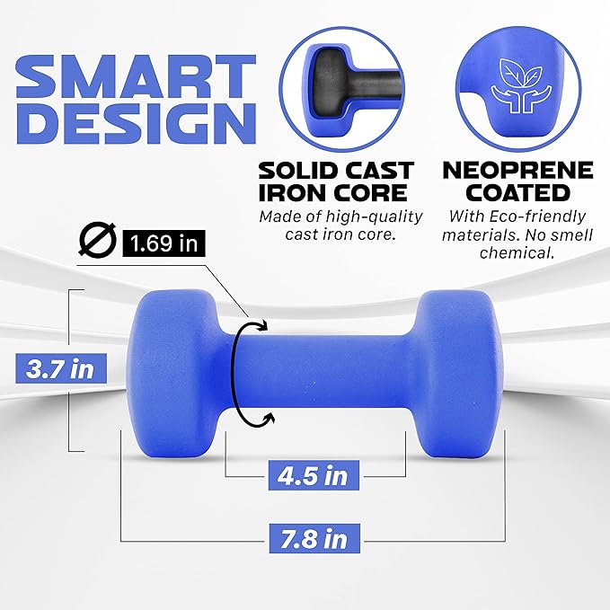 Yes4All Neoprene Coated Dumbbell Hand Weight Sets of 2 - Multiple Weight Options with 15 Colors