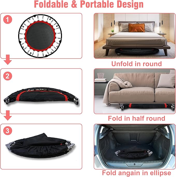 450 LBS Foldable Mini Trampoline for Adults & Kids 40" Rebounder Trampoline with Adjustable Foam