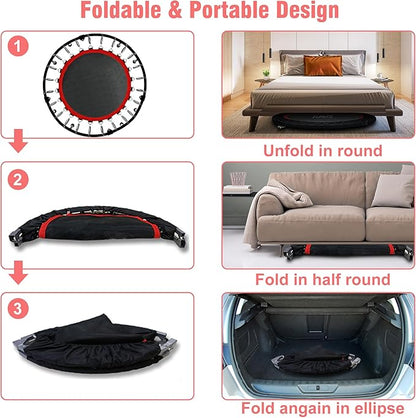 450 LBS Foldable Mini Trampoline for Adults & Kids 40" Rebounder Trampoline with Adjustable Foam