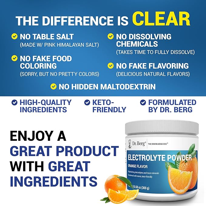 Dr. Berg Zero Sugar Hydration Keto Electrolyte Powder - Enhanced w/ 1000 mg of Potassium & Real