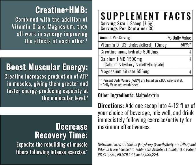 Wilderness Athlete - Creatine HMB - Micronized Creatine Monohydrate Powder HMB and Vitamin D3