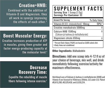 Wilderness Athlete - Creatine HMB - Micronized Creatine Monohydrate Powder HMB and Vitamin D3