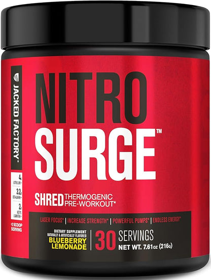 Jacked Factory NITROSURGE Shred Pre Workout Supplement - Energy Booster, Instant Strength Gains