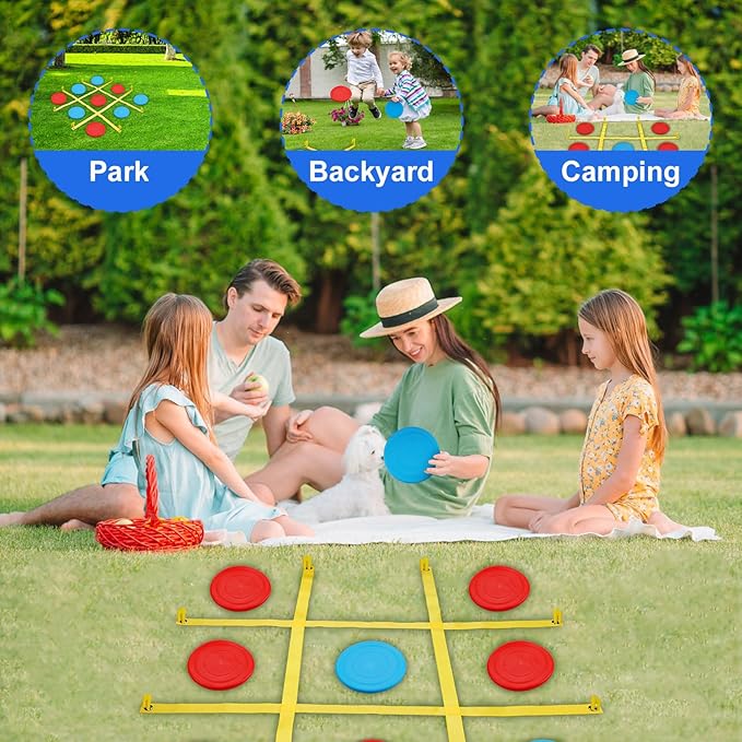Giant Tic Tac Toe Outdoor Game, 4 Ft X 4 Ft Large Tic Tac Toe Strap Game Outdoor with 10PCS Soft