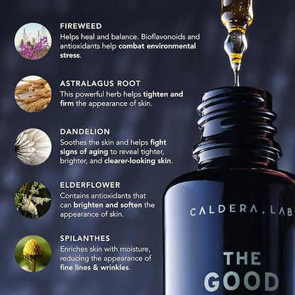 Caldera + Lab The Good | Men's Organic Moisturizing Face Serum for Dry, Sensitive, & Normal Skin