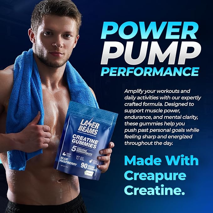 Creatine Monohydrate Gummies for Women & Men- 5g Creapure Creatine per Serving - Vegan, Blue