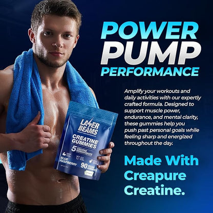 Creatine Monohydrate Gummies for Women & Men- 5g Creapure Creatine per Serving - Vegan, Blue
