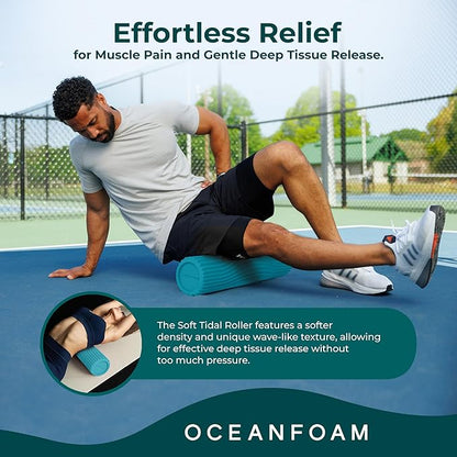 Oceanfoam Soft Tidal Roller (Miami Blue) - Low Density Foam Roller for Physical Therapy, Back Pain