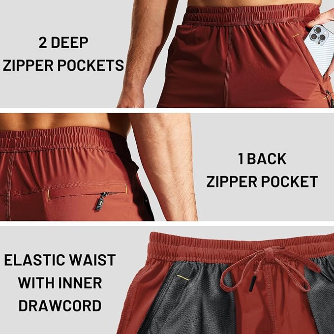 MIER Men's Quick Dry Running Shorts with Zipper Pocket, Elastic Waist Athletic Workout Exercise