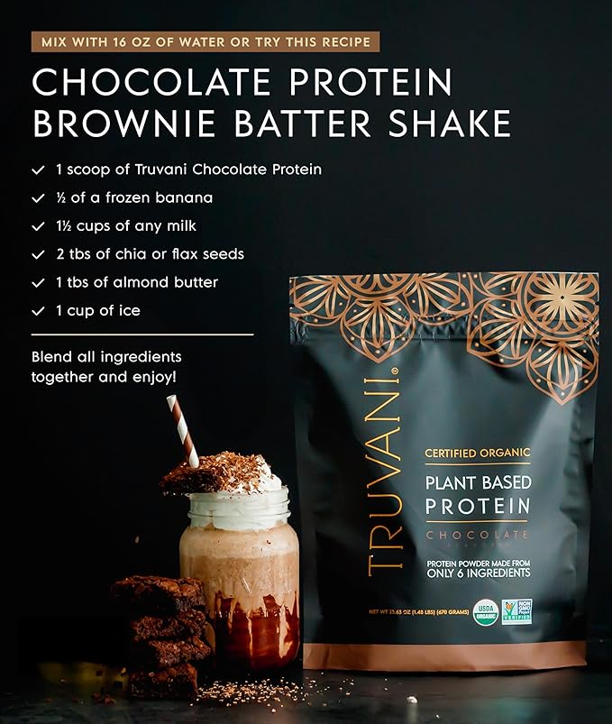 Truvani Vegan Pea Protein Powder | Chocolate | 20g Organic Plant Based Protein | 20 Servings | Keto