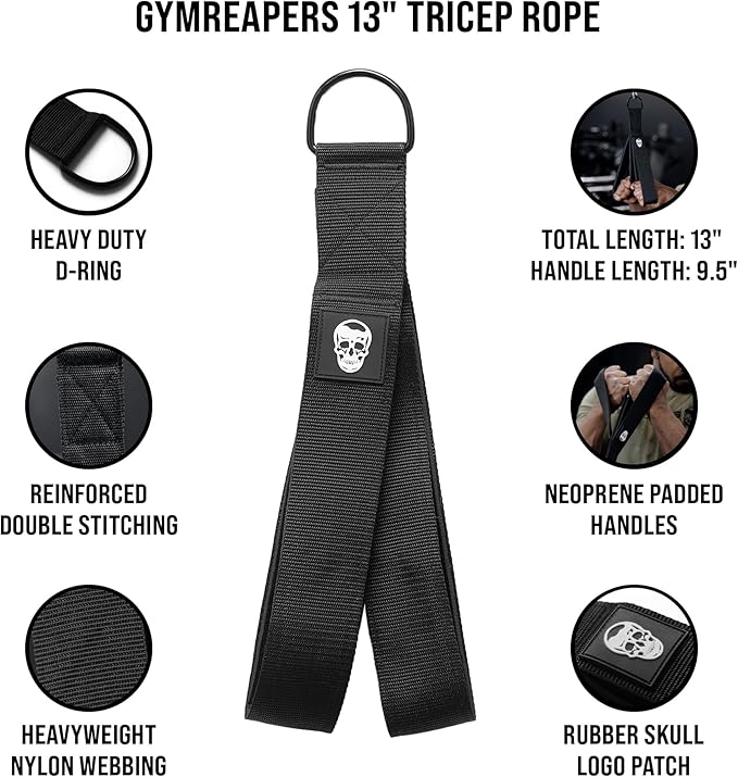 Gymreapers Tricep Rope Cable Attachment - Multi-Workout Tricep Pull Down Cable Attachment - Perfect