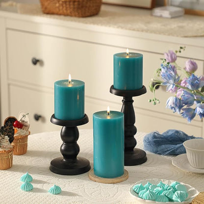 3x6 Inch Blue Pillar Candles Set of 3 - Unscented Pillar Candles, Long Burning Dripless Candles for