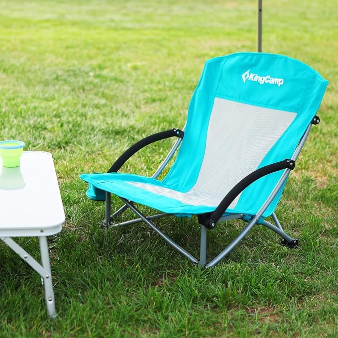 KingCamp Low Beach Chairs, Portable Folding Chair for Adults Extra Wide Ergonomic High Back Seat