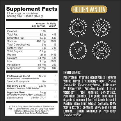Falcon Performance Vegan Protein Powder, 31g Protein, 5g Creatine, 5g BCAA, Probiotics