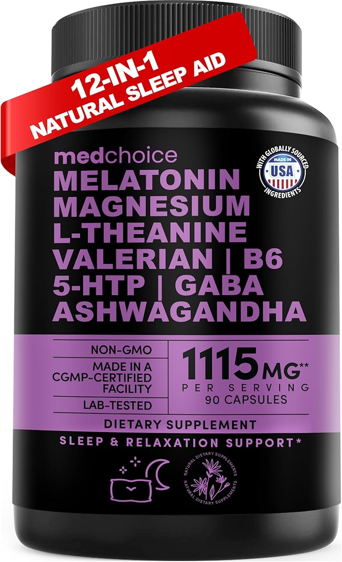 12-in-1 Melatonin Sleep Capsules - Natural Sleep Aids for Adults with Melatonin 5mg and Magnesium