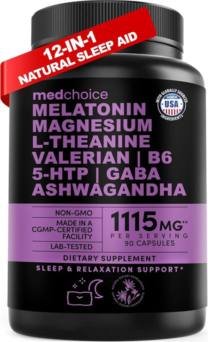 12-in-1 Melatonin Sleep Capsules - Natural Sleep Aids for Adults with Melatonin 5mg and Magnesium