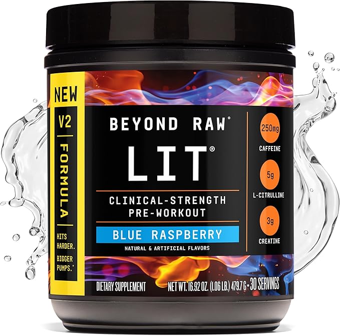 BEYOND RAW LIT V2 Clinical Strength Pre Workout Powder, Hits Harder, Bigger Pumps, Caffeine