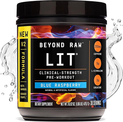 BEYOND RAW LIT V2 Clinical Strength Pre Workout Powder, Hits Harder, Bigger Pumps, Caffeine