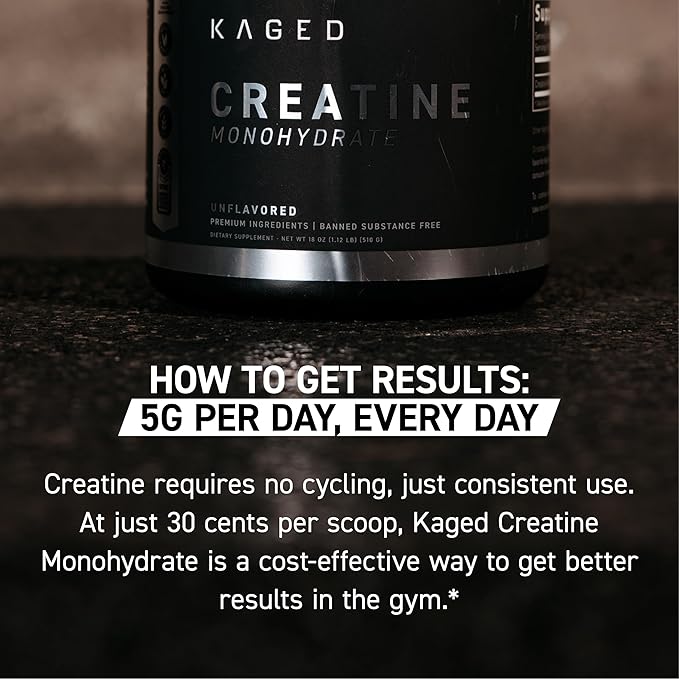 Kaged Creatine Monohydrate Micronized Powder | Unflavored | Muscle Building & Recovery | 5000 mg