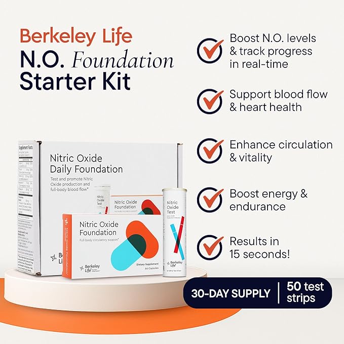 Berkeley Life Nitric Oxide Booster & Test Strips Starter Kit - 60 Capsules & 50 Test Strips