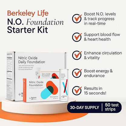 Berkeley Life Nitric Oxide Booster & Test Strips Starter Kit - 60 Capsules & 50 Test Strips