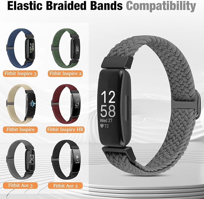 Elastic Braided Watch Band Compatible with Fitbit Inspire 3/Inspire 2/Inspire/Inspire HR/Fitbit ace