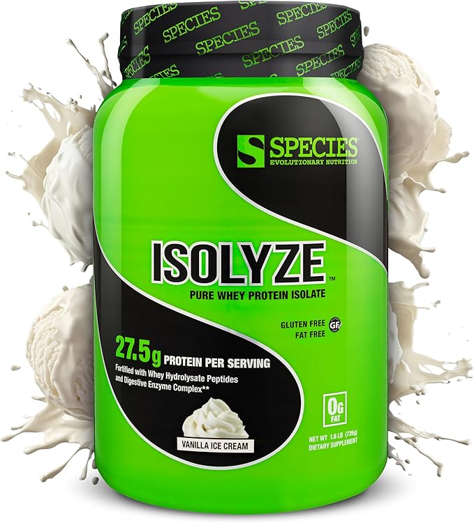 Species Nutrition Isolyze Whey Protein Powder, 100% Whey Isolate for Muscle Building, 27.5g Protein