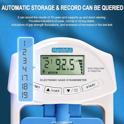 Handeful Grip Strength Tester Trainer - Dynamometer Handgrip Measurer Meter, Handheld Strengthener