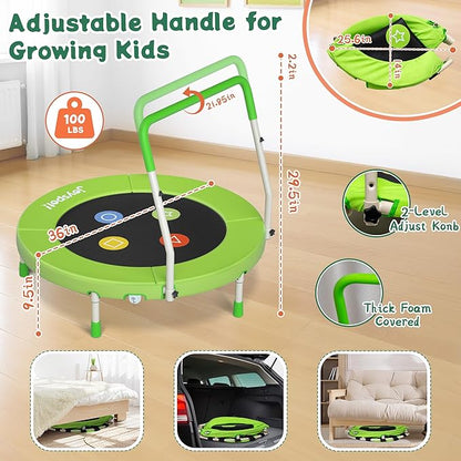 3FT Toddler Trampoline with Adjustable Handlebar, 36" Foldable & Spring-Free, Mini Kids Indoor