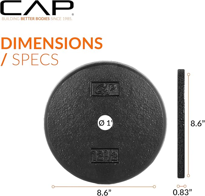 CAP Barbell Standard 1-Inch Cast Iron Weight Plates - Singles & Sets | 1.25-50 lbs | Multiple