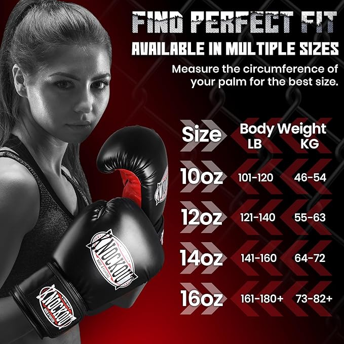 Knockout Gel Boxing Gloves for Men Women - Pro Training Sparring, Maya Hide Leather Muay Thai MMA
