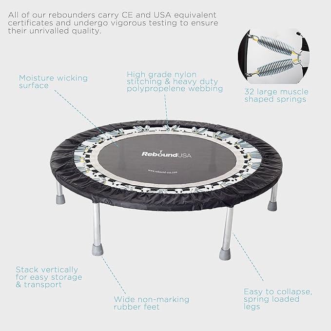 Maximus Pro Home Gym Rebounder Mini Trampoline 40'' + Handle Bar | Includes Workouts Online + DVD's