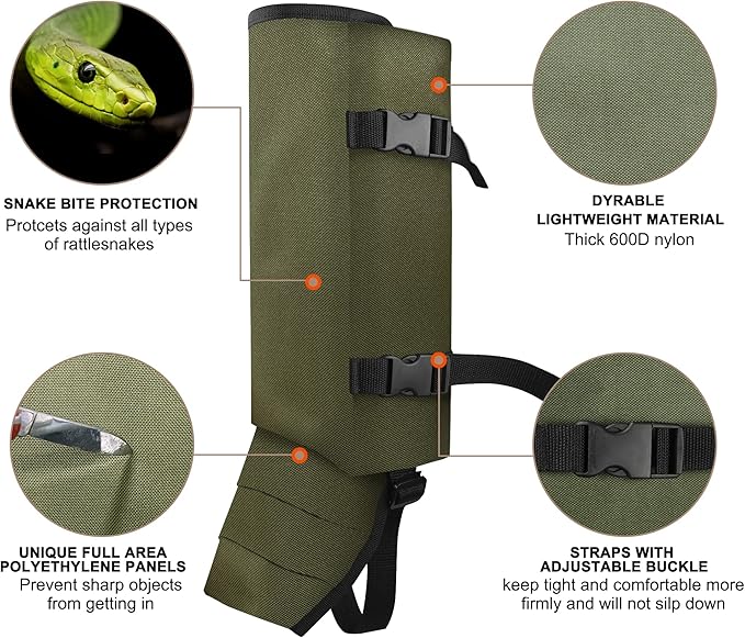 Snake Gaiters Leg Guards, Waterproof Snake Guards, Adjustable Snake Bite Protection for Lower Legs