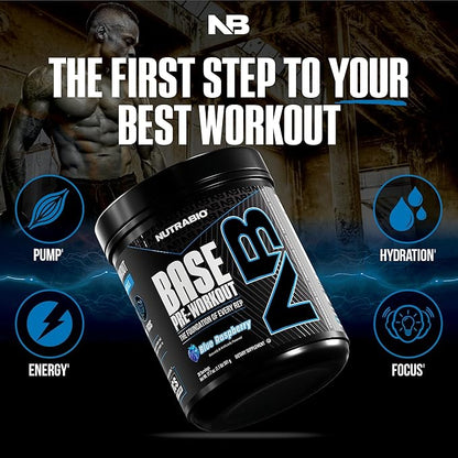 NutraBio Base Pre-Workout Powder 200mg Caffeine, Sustained Energy, Focus, Endurance, Pump, Sugar