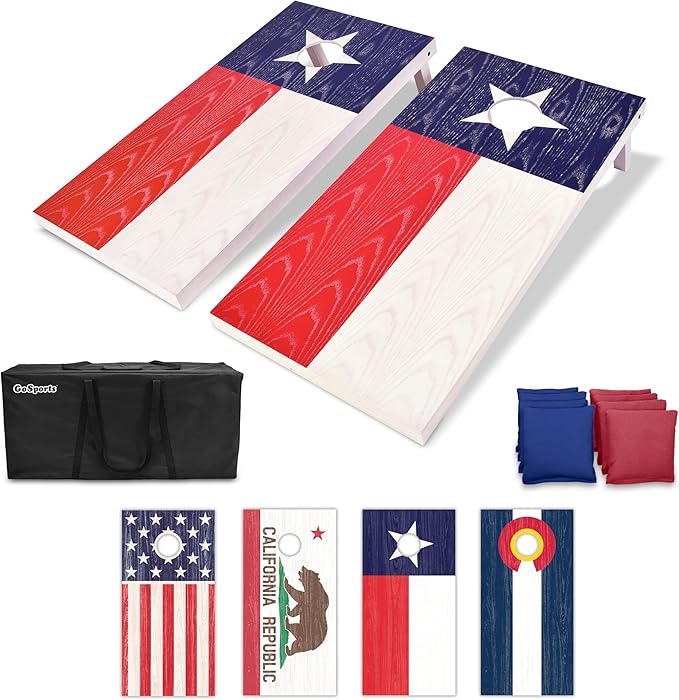 GoSports 4 x 2 ft Flag Series Wood Cornhole Sets – American Flag or State Flags – Includes 2