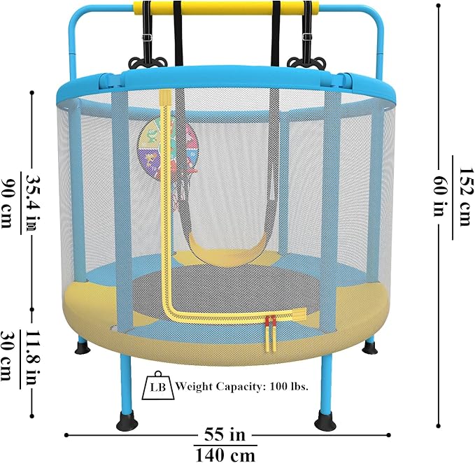 LANGXUN 60" Trampoline for Kids, 5ft Mini Toddler Indoor & Outdoor Trampoline with Net, Basketball