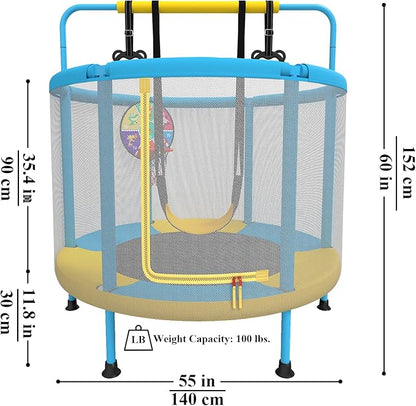 LANGXUN 60" Trampoline for Kids, 5ft Mini Toddler Indoor & Outdoor Trampoline with Net, Basketball