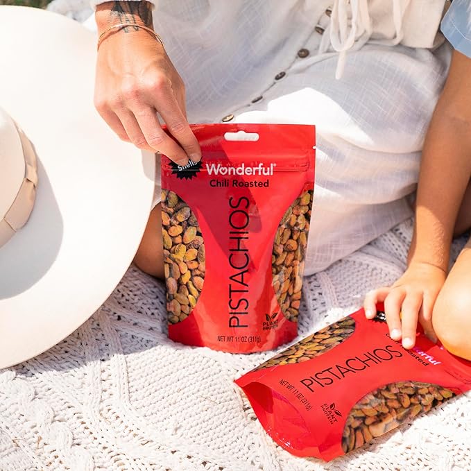 Wonderful Pistachios No Shells, Chili Roasted Nuts, 11 Ounce Bag (Pack of 3), Protein Snacks