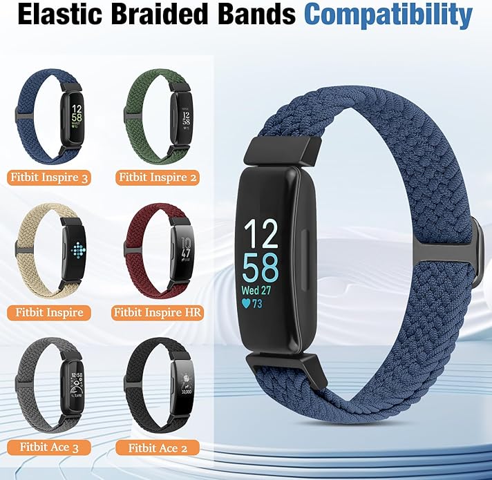 Elastic Braided Watch Band Compatible with Fitbit Inspire 3/Inspire 2/Inspire/Inspire HR/Fitbit ace