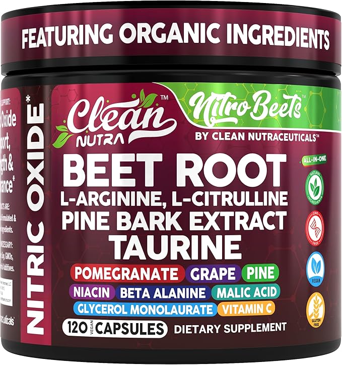 Clean Nutra Organic Beet Root Capsules L Arginine L Citrulline Pine Bark Nitric Oxide Beetroot