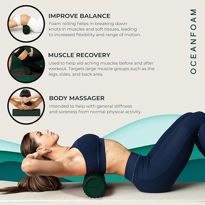 Oceanfoam Tidal Roller - Hunter - Muscle Massage Foam Roller for Back Pain & Stretching - Firm and