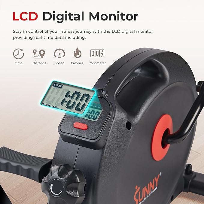 Sunny Health & Fitness Smart Under-Desk Bike Exerciser, Low-Impact Cardio Cycling Equipment for