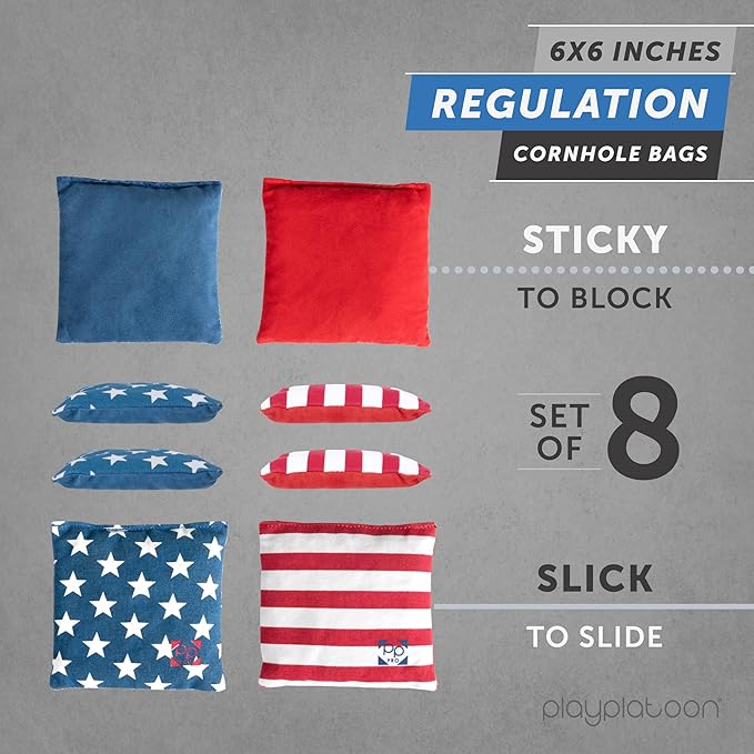 Professional Cornhole Bags - Set of 8 Regulation All Weather Double Sided - Sticky Side/Slick Side