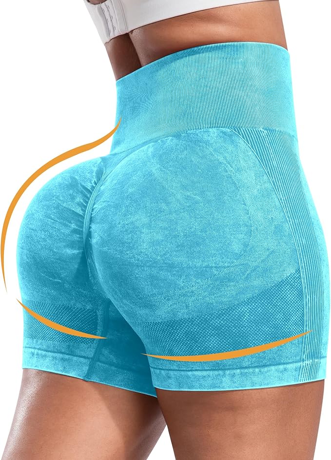 CHRLEISURE Women's 4 Packs Workout Gym Shorts, High Waisted Butt Lifting Scrunch Butt Seamless