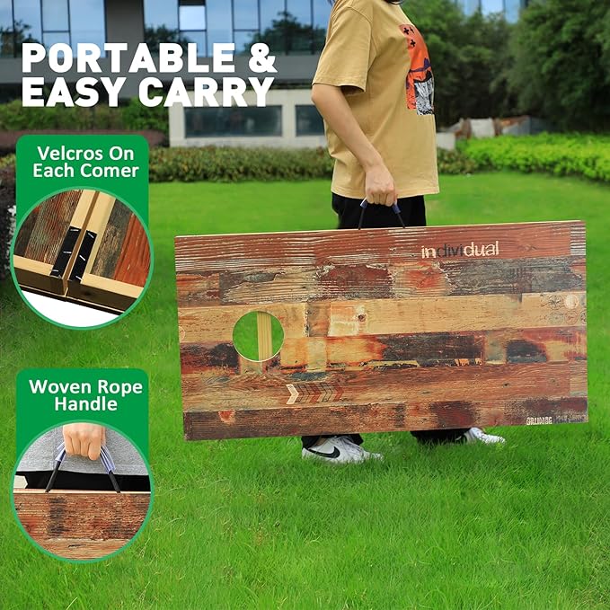 Solid Wood Premium Cornhole Game Set, Bean Bag Toss Game for Tailgate, Outdoor, Backyard