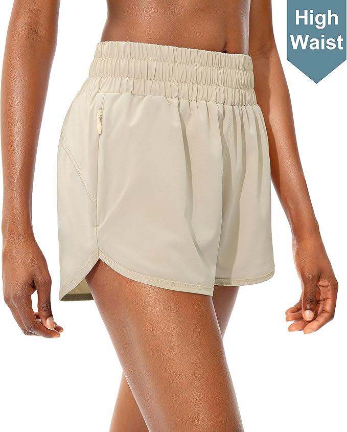 SANTINY Women's Running Shorts with Zip Pockets High Waisted Athletic Workout Gym Shorts for Women