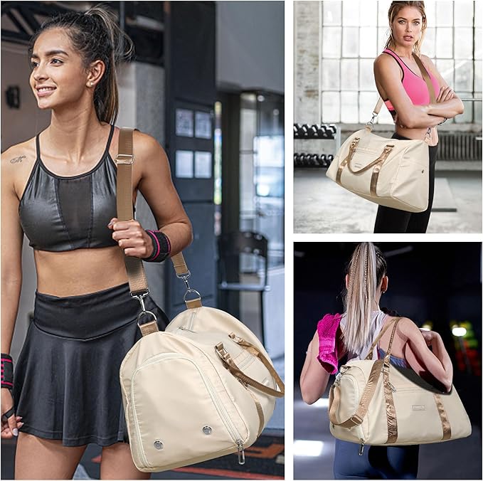 FIORETTO Womens Gym Tote Duffle Bag with Wet Pocket & Shoe Compartment, Sports Duffel Overnight