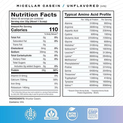 Muscle Feast Grass Fed Micellar Casein Protein Powder, Pasture Raised & Hormone Free, Slow