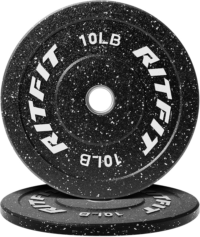 RitFit Bumper Plates, Colored Fleck-Rubber Weight Plates with Steel Insert, 2-inch Olympic Weight
